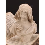 Adolfo Cipriani (1880-1930), a Cararra marble bust, of an Art Nouveau maiden, signed to verso,
