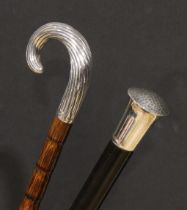 A Victorian silver mounted walking stick, by Brigg, curved fluted handle, palmwood cane, 88cm