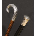 A Victorian silver mounted walking stick, by Brigg, curved fluted handle, palmwood cane, 88cm