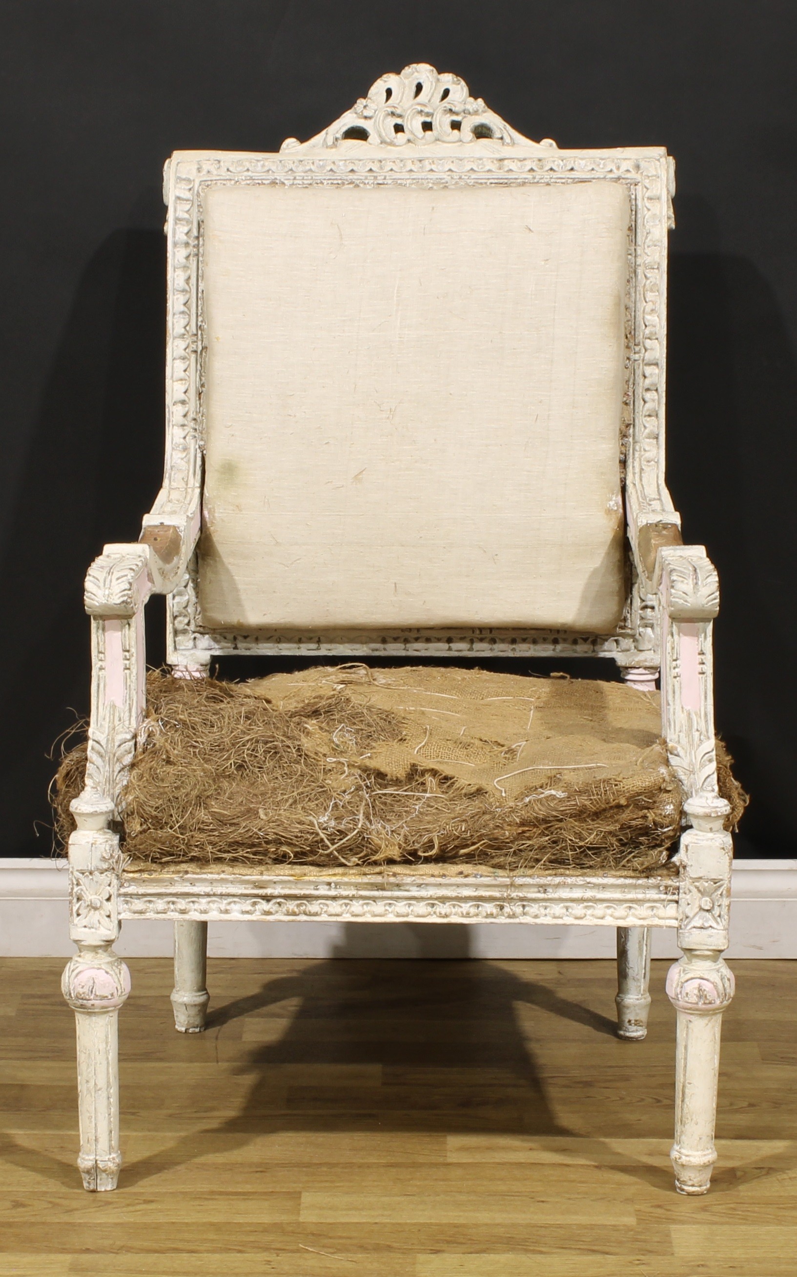 A pair of Louis XVI Revival painted armchairs, carved throughout in the traditional manner, fluted - Image 6 of 9