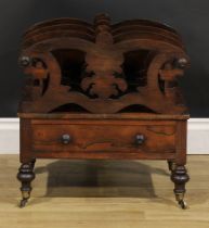 An early Victorian rosewood three-section Canterbury, shaped divisions pierced with stylised organic