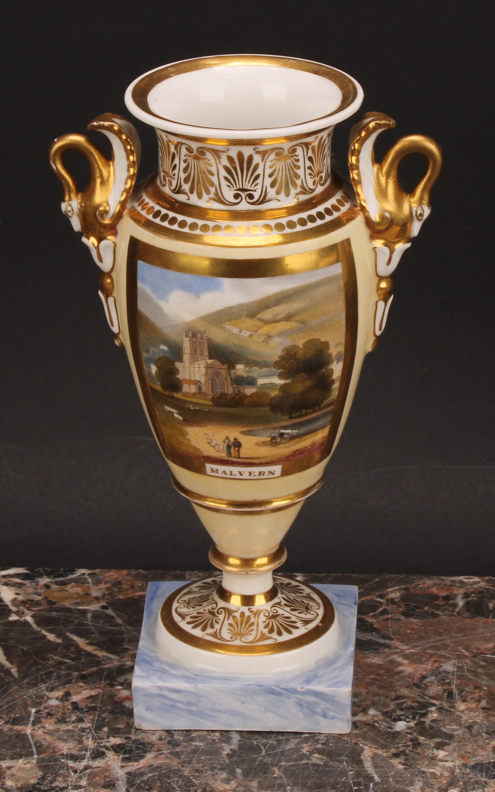 A Chamberlains Worcester named view urnular vase, the painted view within broad gilt border, - Image 2 of 6