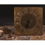 An 18th century brass wall or longcase clock movement, 25.5cm brass dial inscribed Peter Bower,