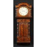 An early Victorian Staffordshire rosewood crossbanded mahogany halfcase hooded wall clock, 30.5cm