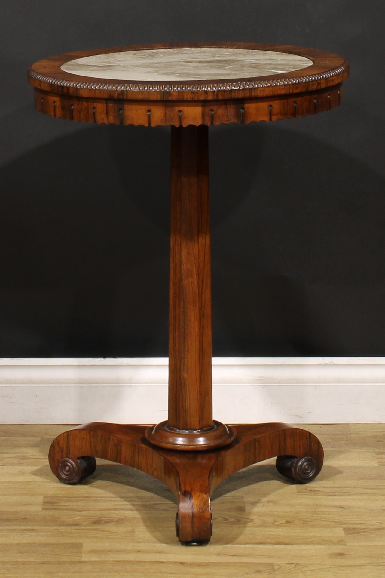 A George/William IV rosewood pedestal centre or lamp table, circular top with beaded border and - Image 3 of 3