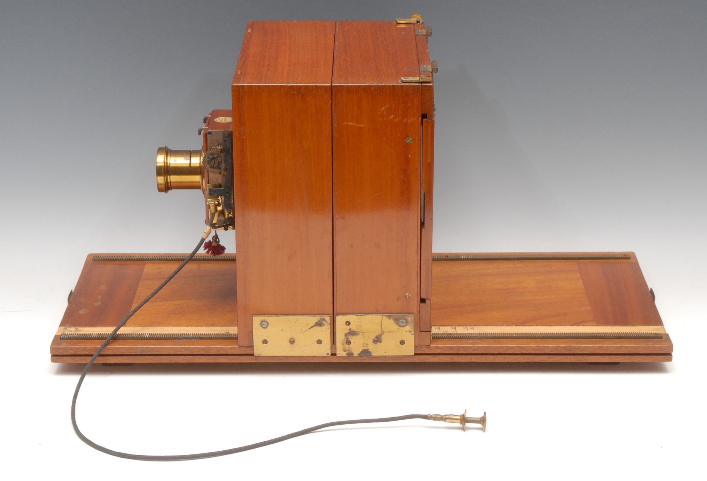 Photography - An unusual Watson mahogany and brass half plate tailboard field camera, the - Image 4 of 5