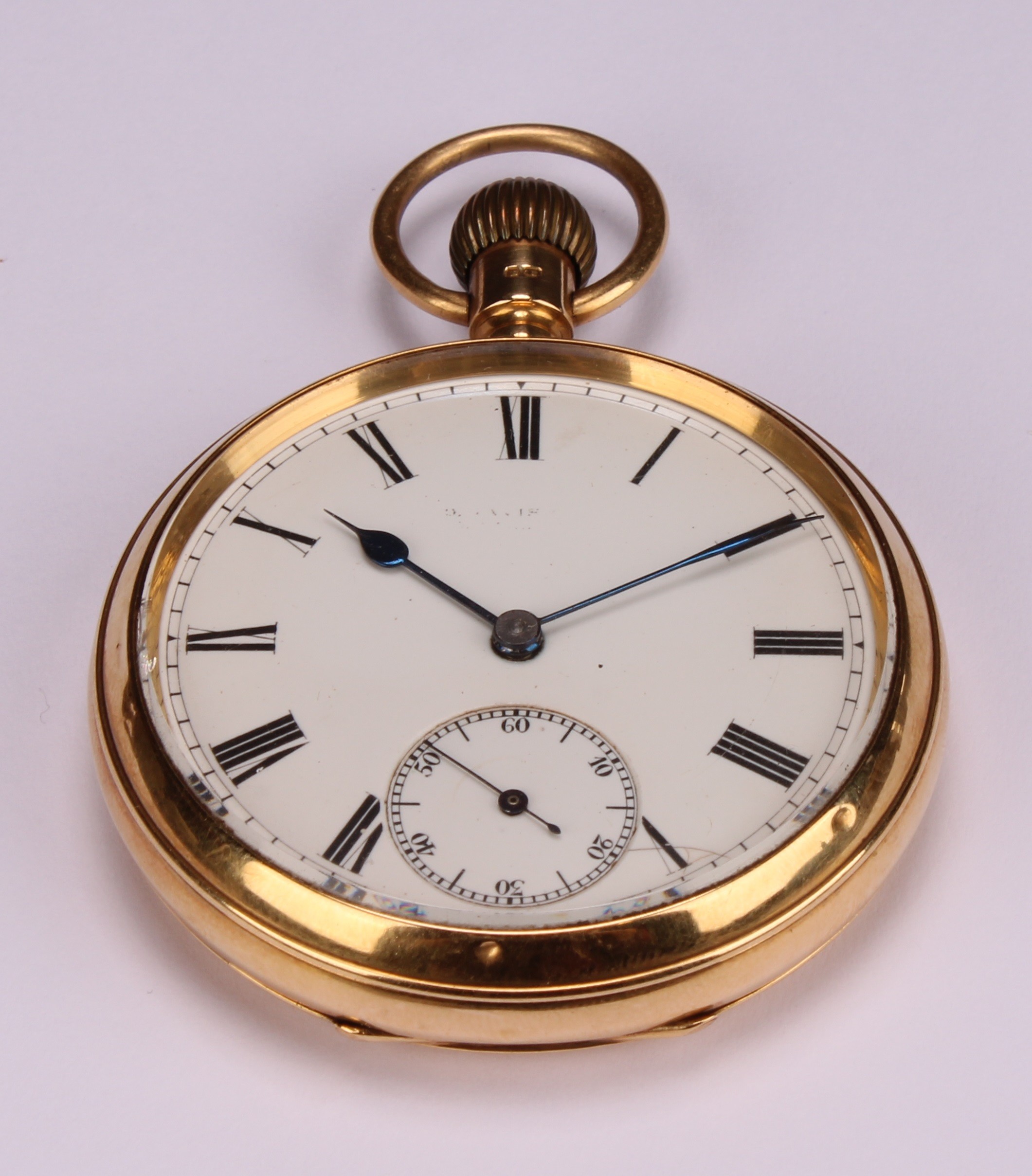 An 18ct gold open face pocket watch, white enamel dial, Roman numerals, subsidiary seconds dial with - Image 2 of 6