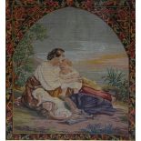 A 19th century Berlin woolwork panel, mother and children, 72cm x 65cm, c.1880