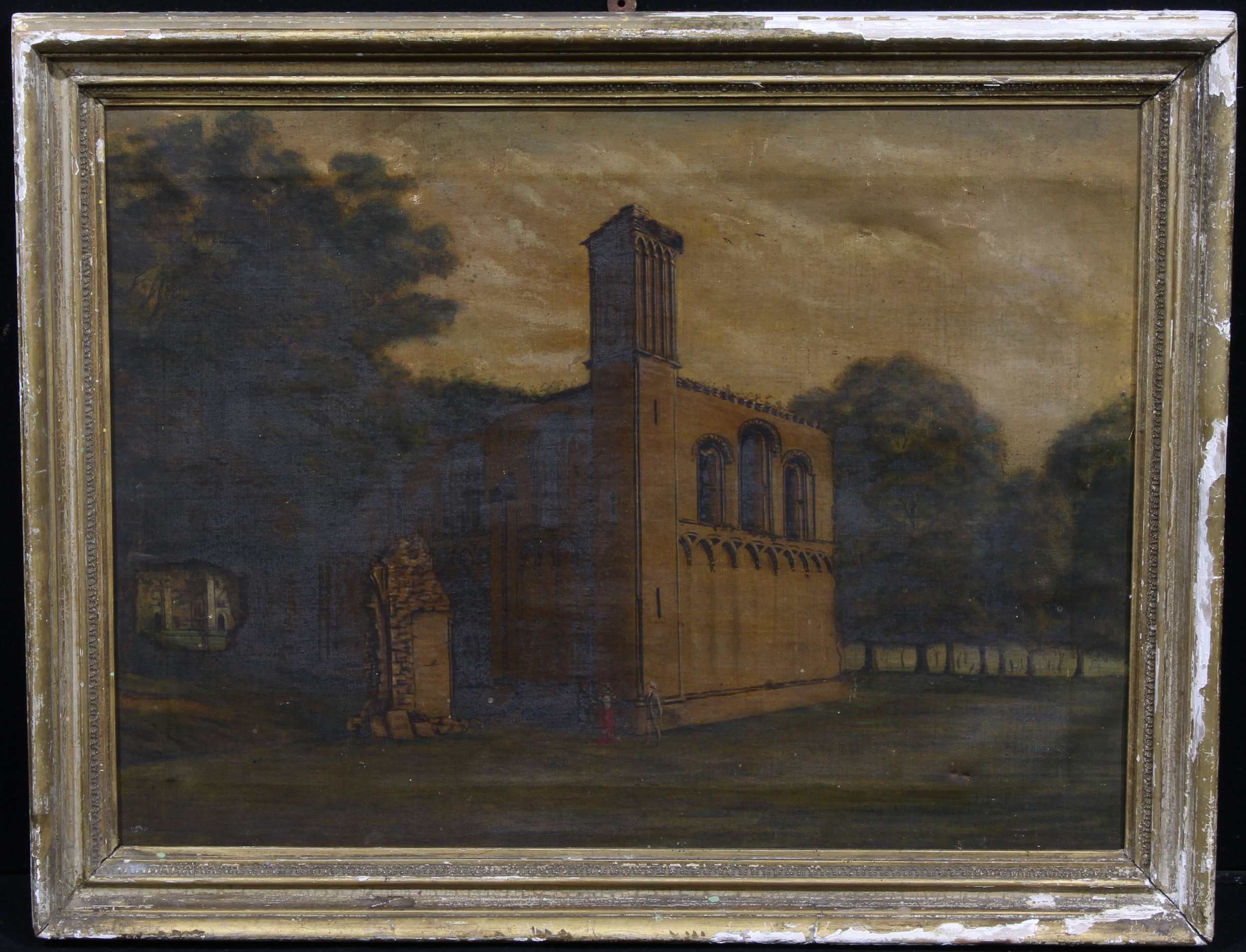 English School (19th century) Figures Beside a Church, oil on canvas, 48.5cm x 65cm - Image 2 of 3