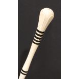 A 19th century sailor's maritime marine ivory walking cane, the shaft with baleen spacers, 89cm long