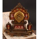 A French Etruscan Revival gilt bronze and porcelain mounted mantel clock, 8.5cm dial with Roman
