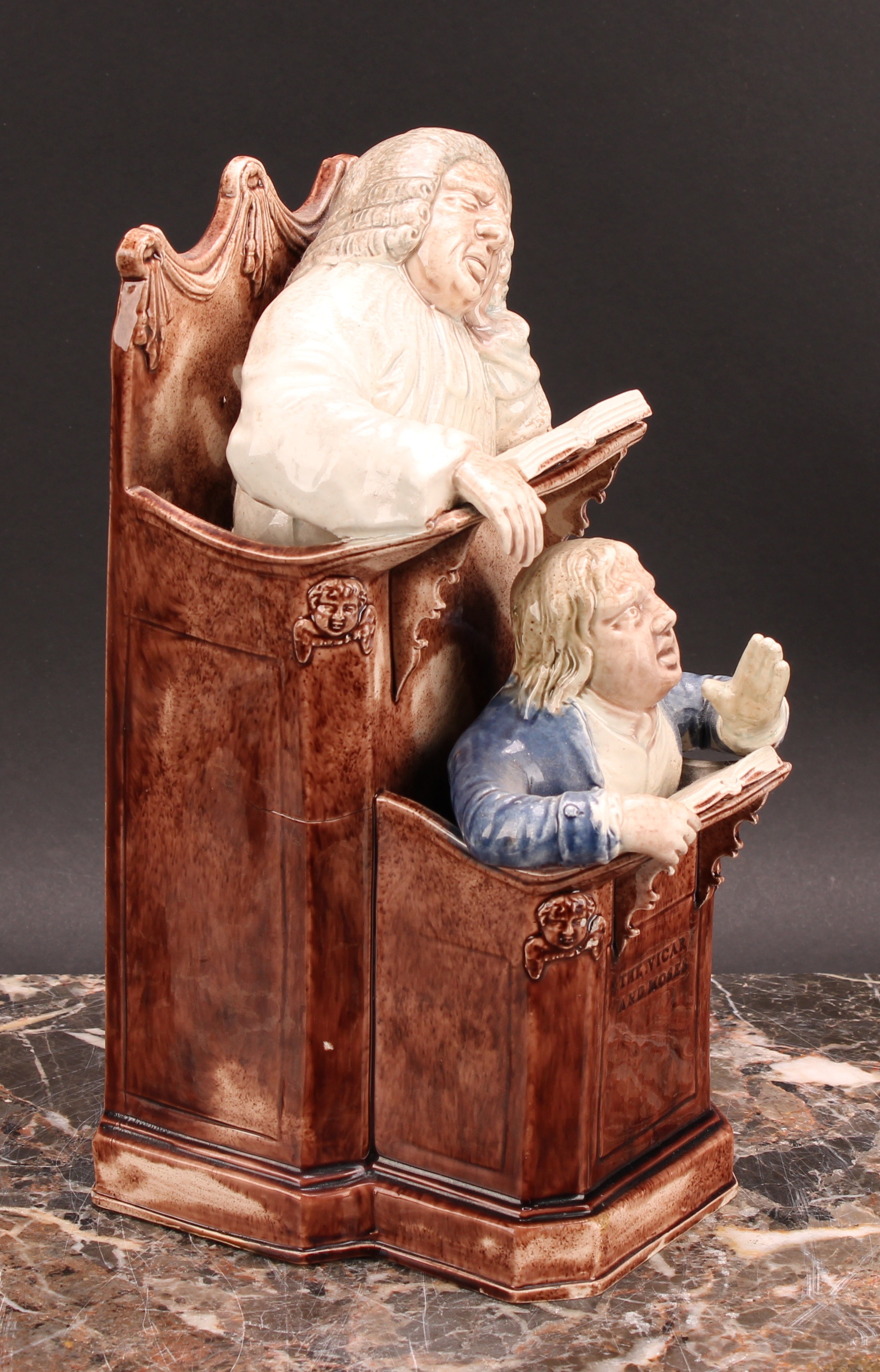 A Staffordshire pearlware figure group, The Vicar and Moses, with a sleeping vicar in the higher - Image 3 of 6