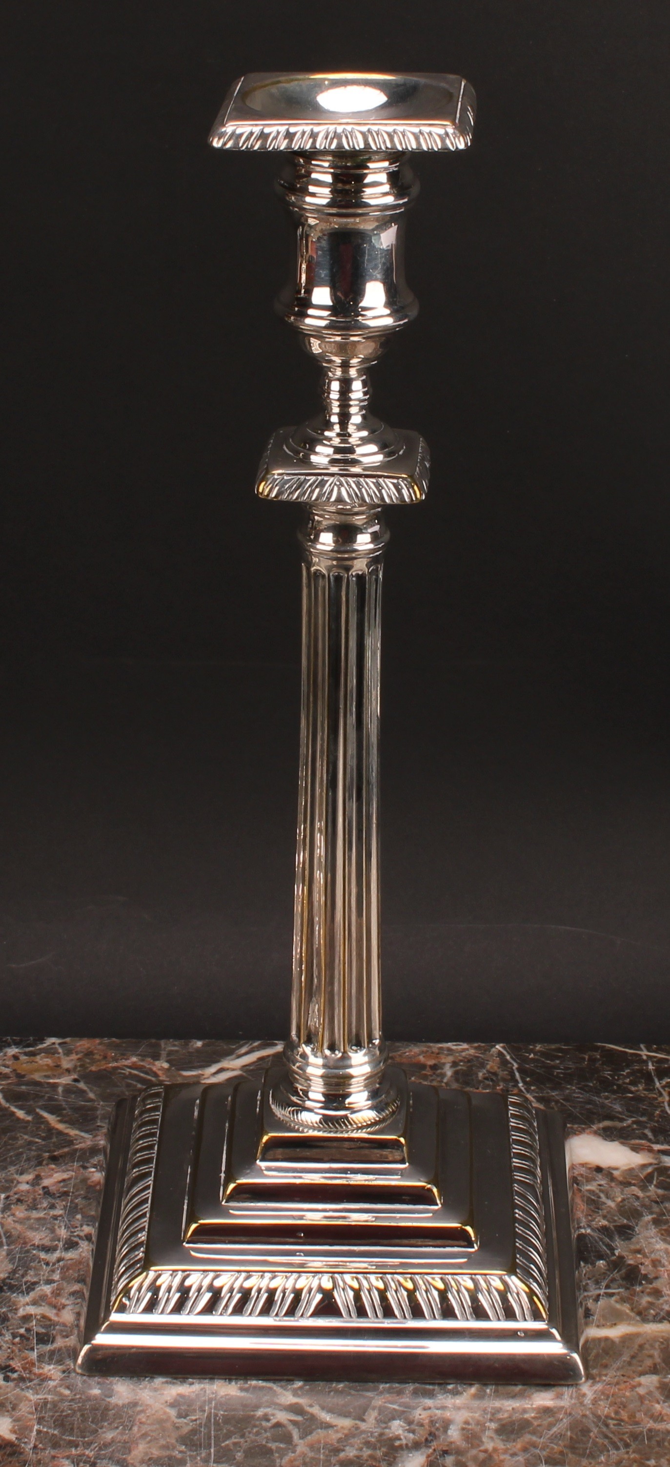 A pair of George III 'Teutonic' German silver plated or paktong table candlesticks, detachable - Image 5 of 6