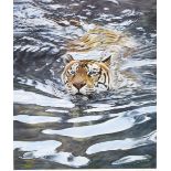 Alan M Hunt, by and after, River Crossing, Tiger, signed in pencil to margin, limited edition print,