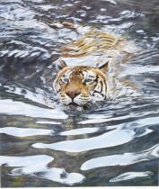 Alan M Hunt, by and after, River Crossing, Tiger, signed in pencil to margin, limited edition print,