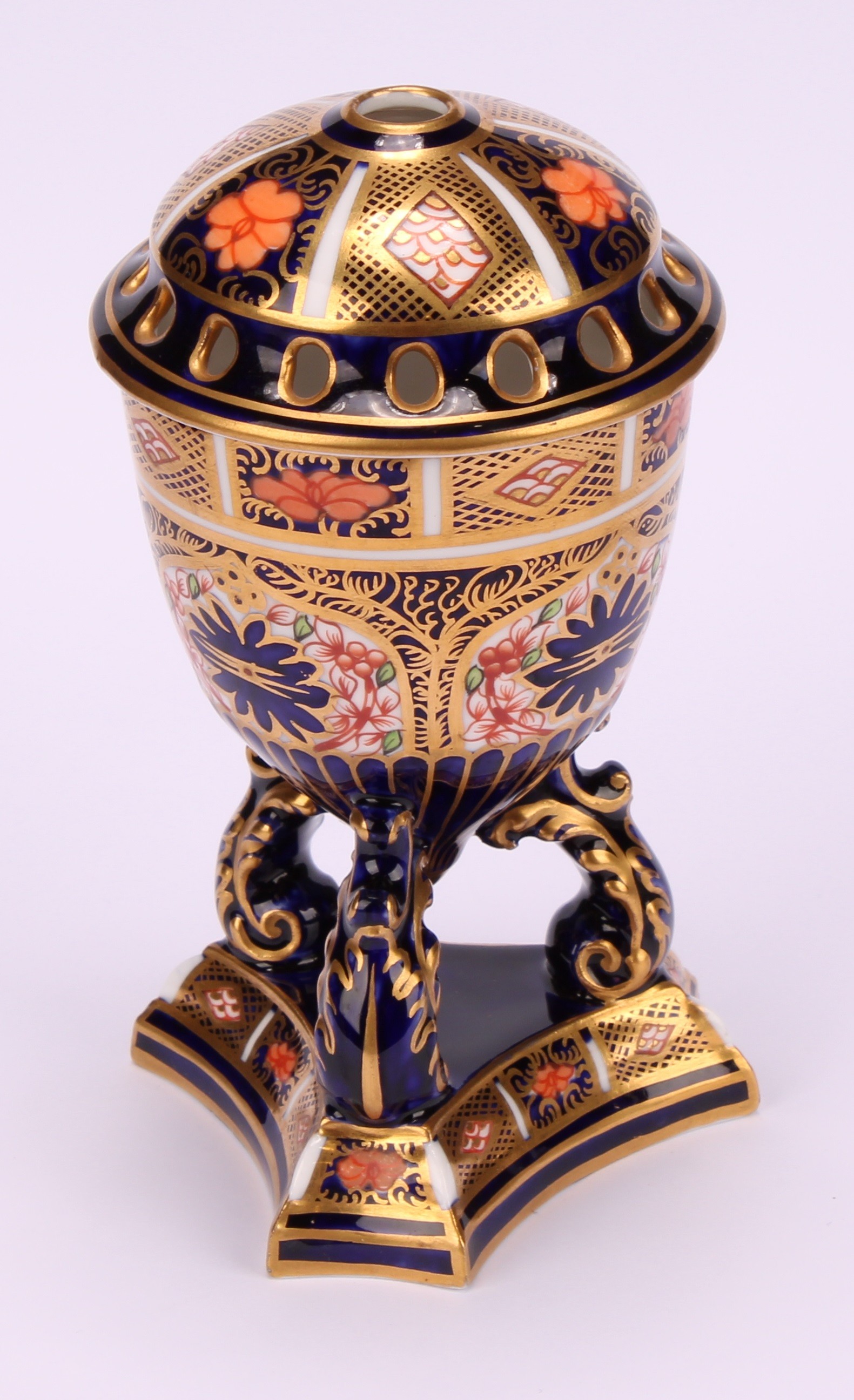 A pair of Royal Crown Derby 1128 Imari pattern egg shaped pedestal pot pourri jars and covers, - Image 9 of 12