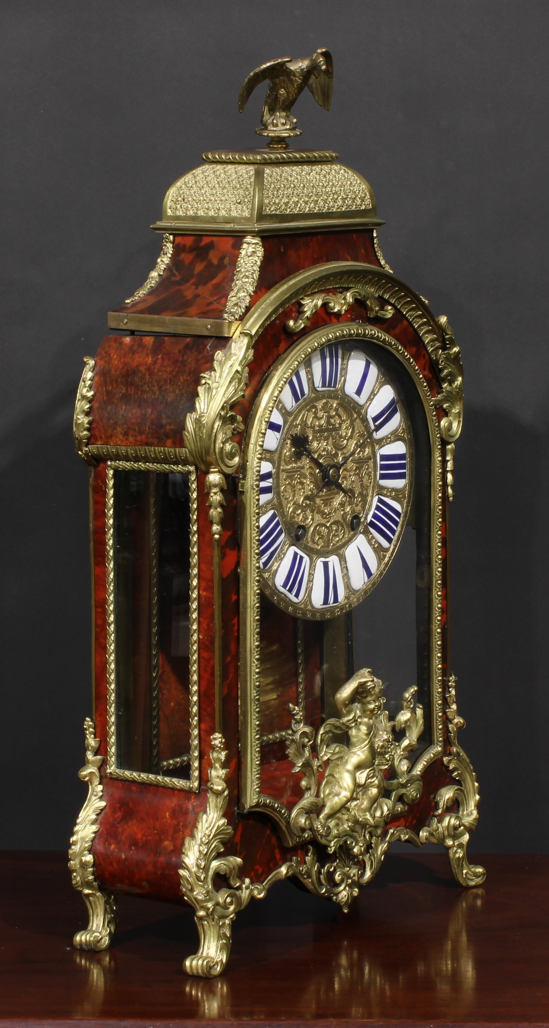 A Louis XIV Revival gilt metal mounted tortoiseshell table or bracket clock, 20cm gilt dial - Image 2 of 2