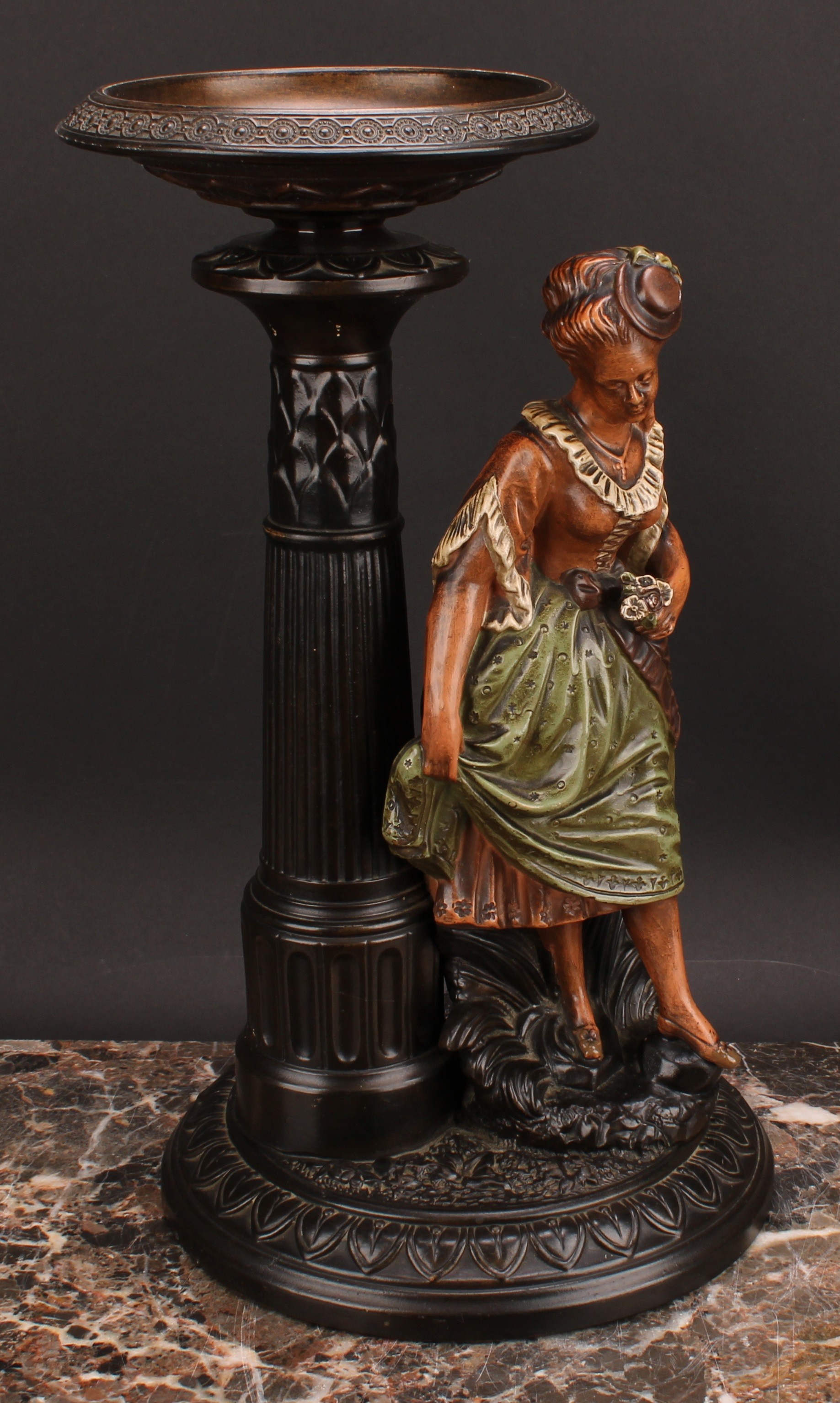 A pair of Gerbing & Stephan figural table comports, each as a young gatherer, he with a basket of - Image 3 of 10
