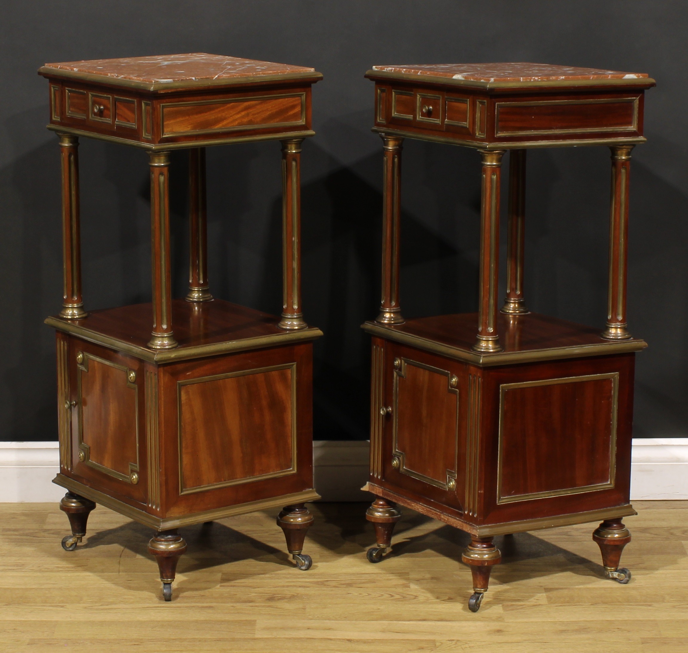 A pair of French Empire design Third Republic period brass mounted and parcel-gilt mahogany tables - Image 3 of 3
