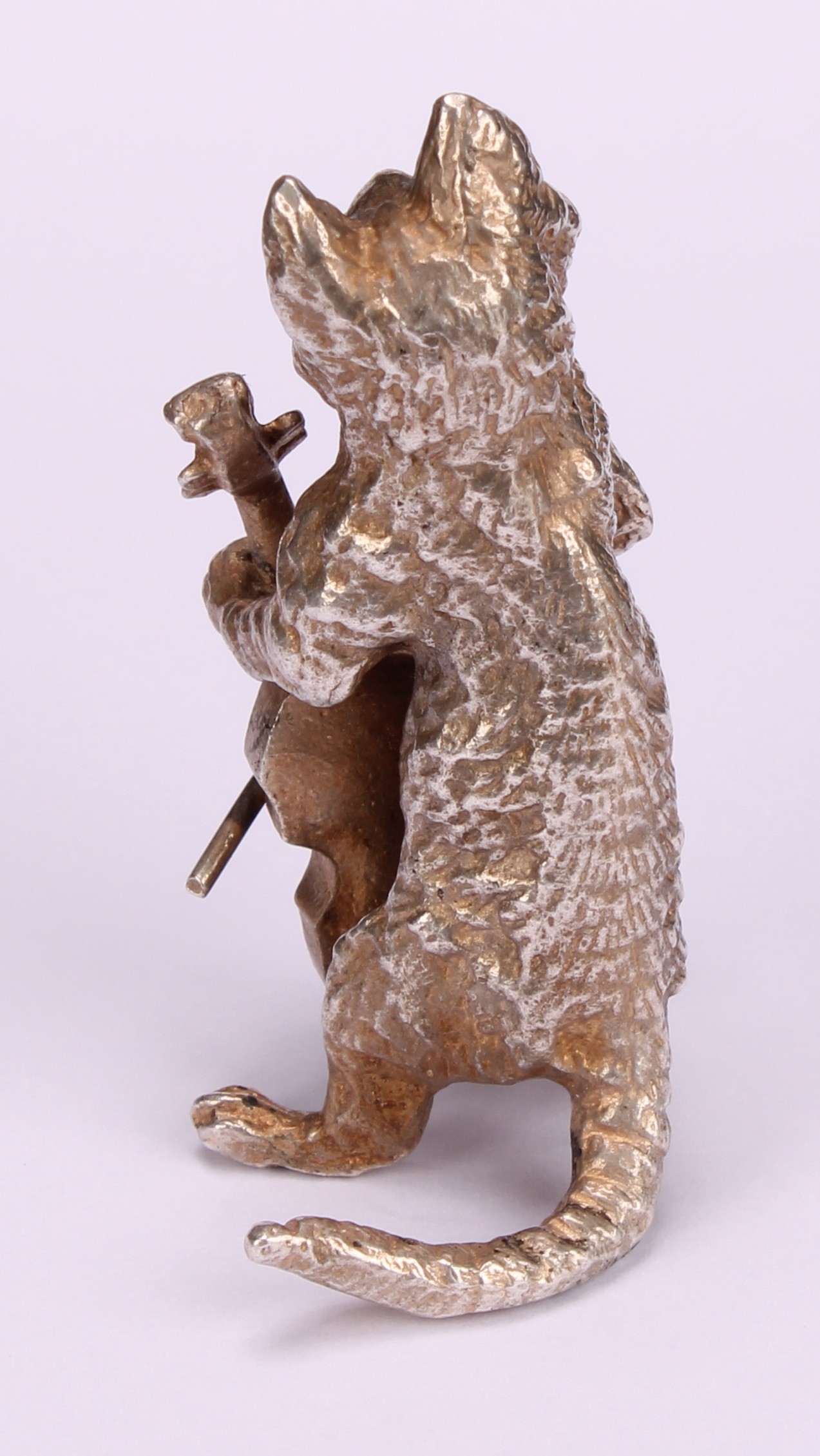 An Elizabeth II silver novelty miniature model, cast as a cat playing a cello, 6cm high - Image 4 of 5