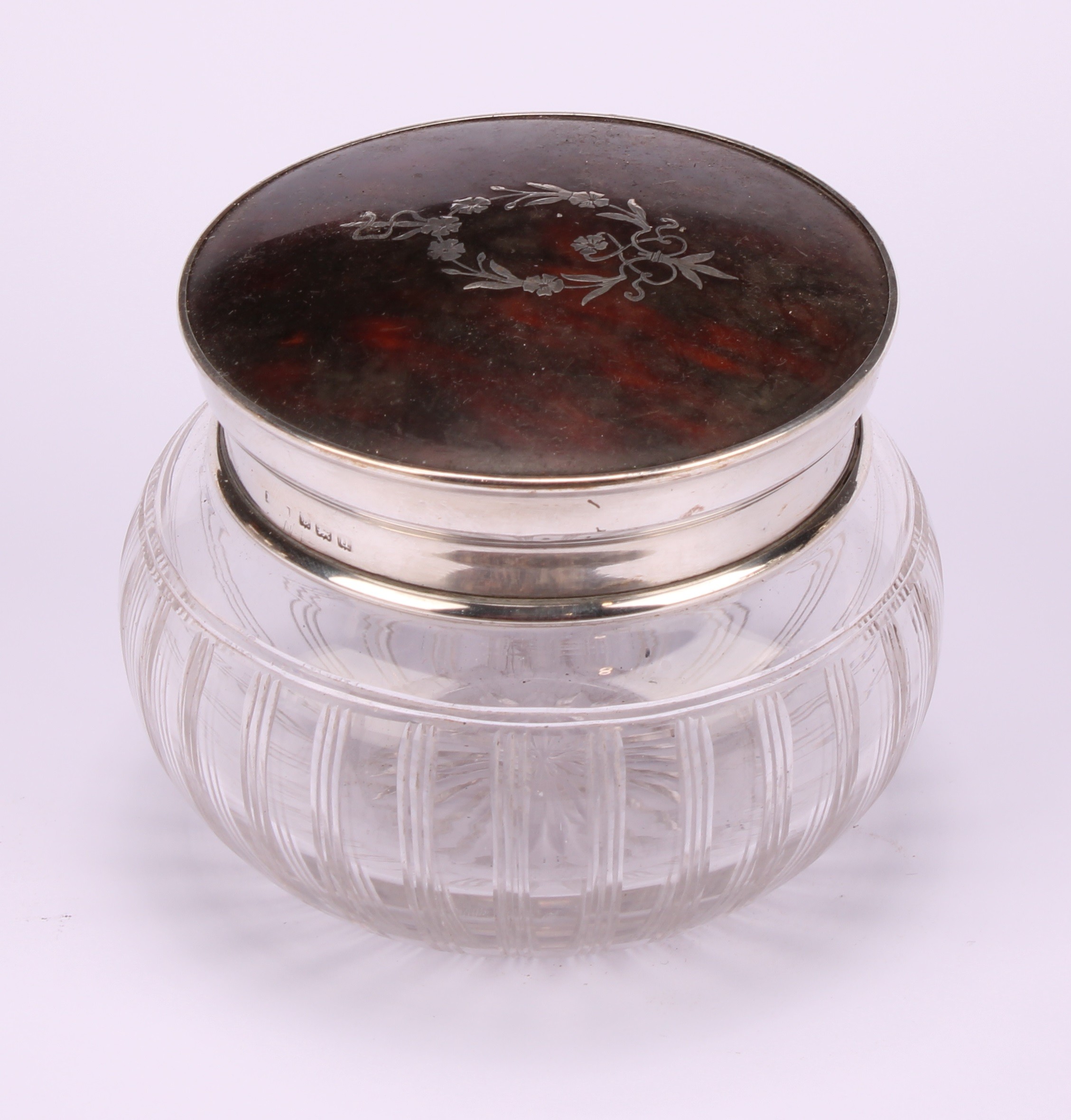 A George V silver, tortoiseshell and pique globular scent bottle, hinged cover inlaid in the Neo- - Image 7 of 7