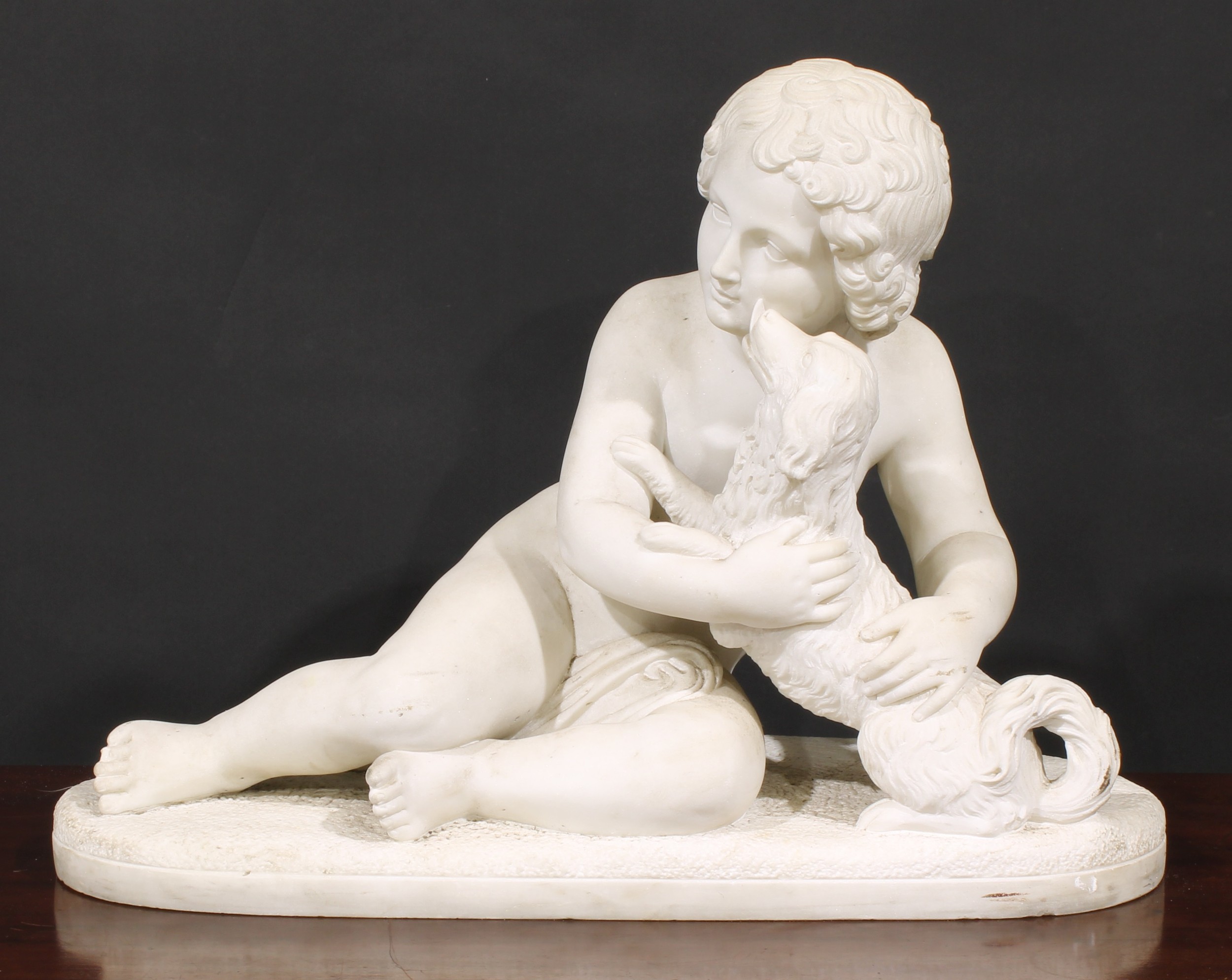 P Gregoire (19th century), a Carrara marble, Best Friends, signed, 59cm wide