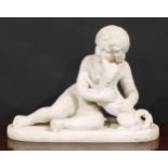 P Gregoire (19th century), a Carrara marble, Best Friends, signed, 59cm wide