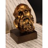 Continental School, a gilt bronze, head of a bearded saint, 20cm high overall