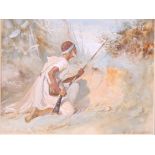 W.J. Morgan (19th century) Moorish Fighter with Jezail, signed and dated 1877, watercolour, 21cm x