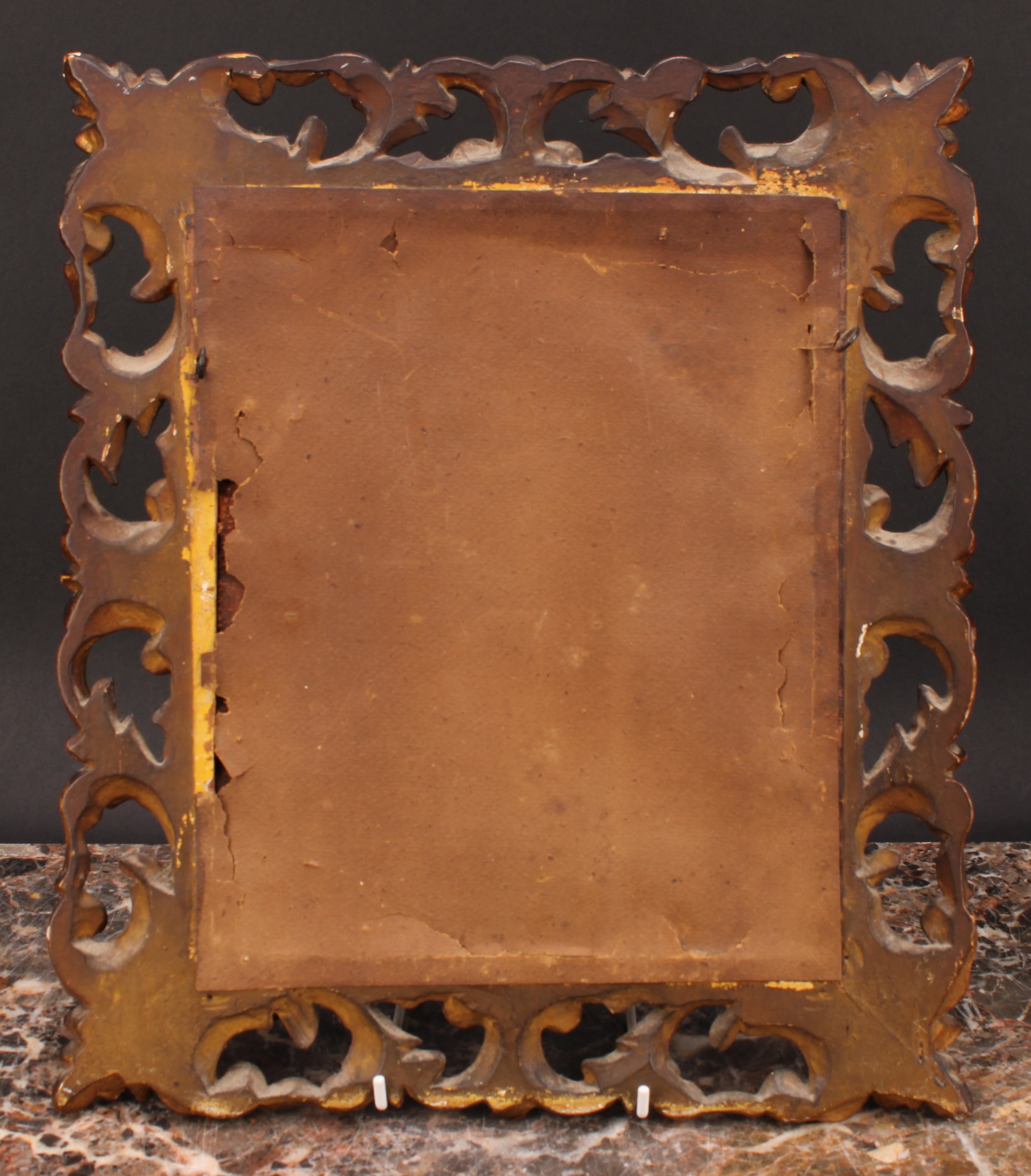 A 19th century giltwood looking looking glass, rectangular mirror plate, pierced and carved acanthus - Image 3 of 3