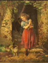 F.A. Phillips (1835-1903) Pets, a girl with cat and kittens, signed and dated 1884, oil on canvas,