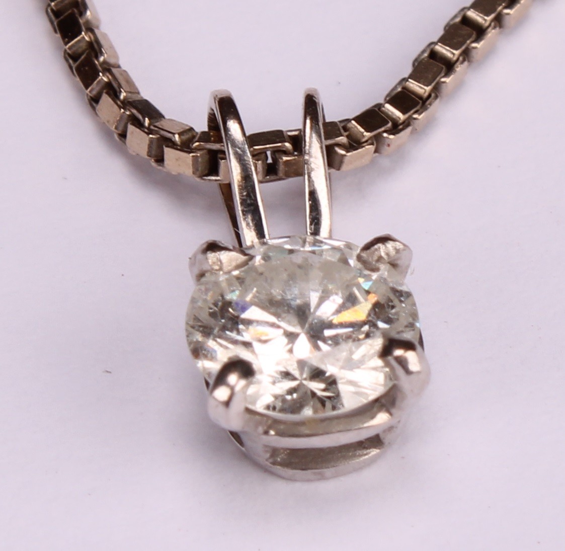 A diamond solitaire pendant, the round brilliant cut stone claw set, approximately 0.8ct diamond - Image 3 of 6