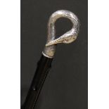 An Austrian silver mounted novelty walking stick, the handle as the head of a heron, with neck