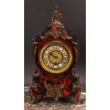 A Louis XV Revival gilt metal mounted simulated Boulle mantel timepiece, 8cm circular dial applied