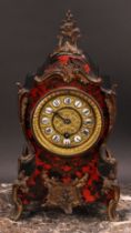 A Louis XV Revival gilt metal mounted simulated Boulle mantel timepiece, 8cm circular dial applied