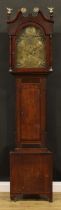 A George III Cornish oak and mahogany longcase clock, 33cm arched brass dial inscribed Roger
