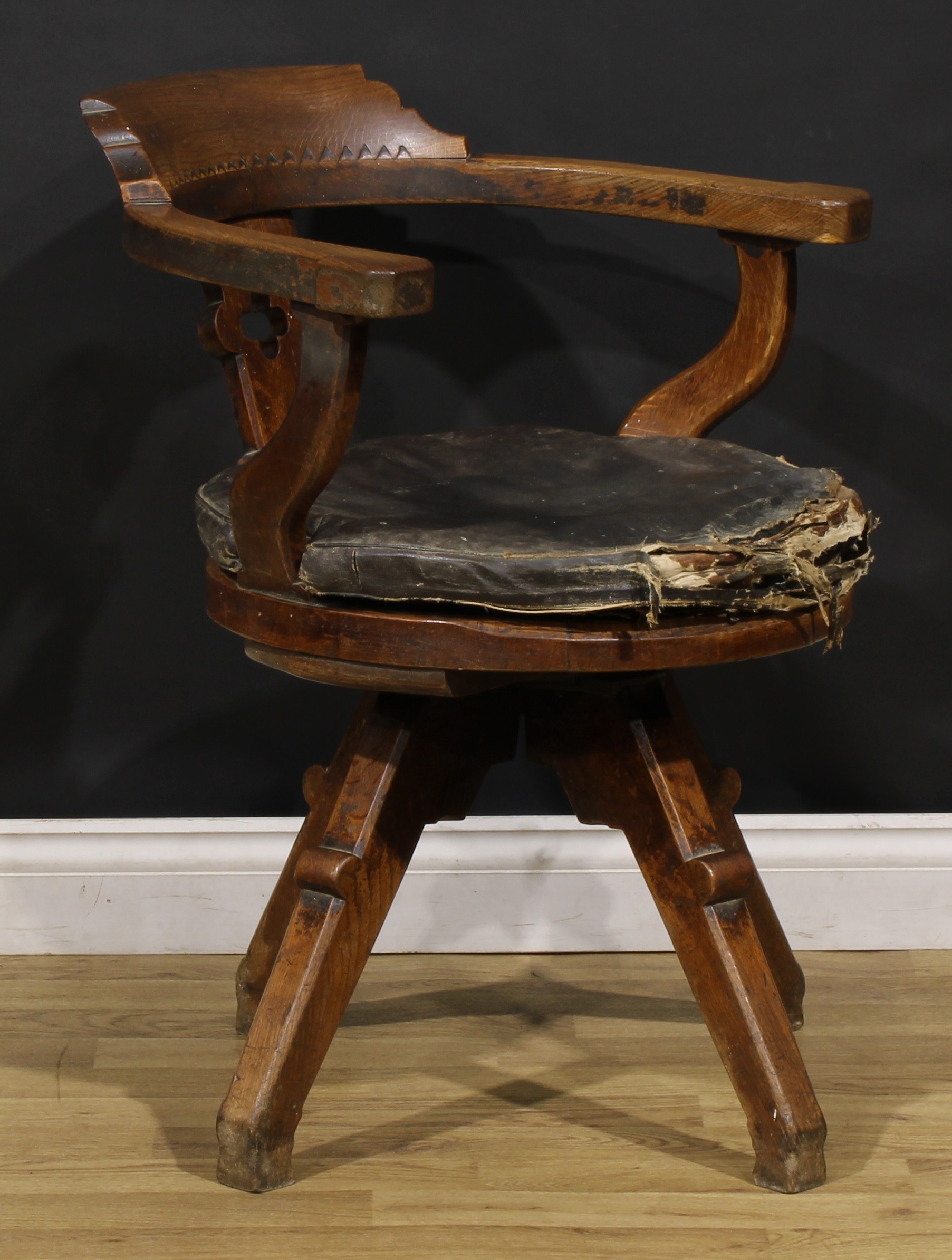 An Arts & Crafts oak swivel desk chair, possibly James Shoolbred and Co, 79.5cm high, 62.5cm wide, - Image 2 of 3