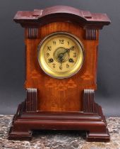 An Art Nouveau marquetry mantel clock, 10cm dial inscribed with Arabic numerals, twin winding holes,