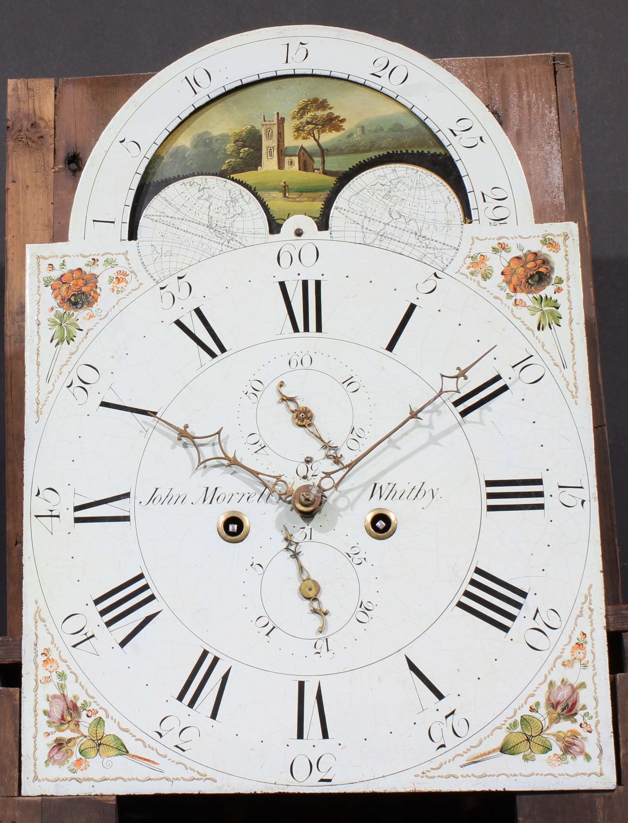 A Regency satinwood crossbanded mahogany longcase clock, 33cm arched painted dial inscribed John - Image 4 of 7