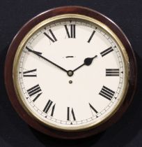 A school or railway type timepiece, 35.5cm clock dial inscribed with Roman numerals, eight day