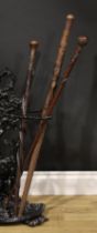 Tribal Art - an African staff or walking stick, the shaft carved with snakes and a geometric band,