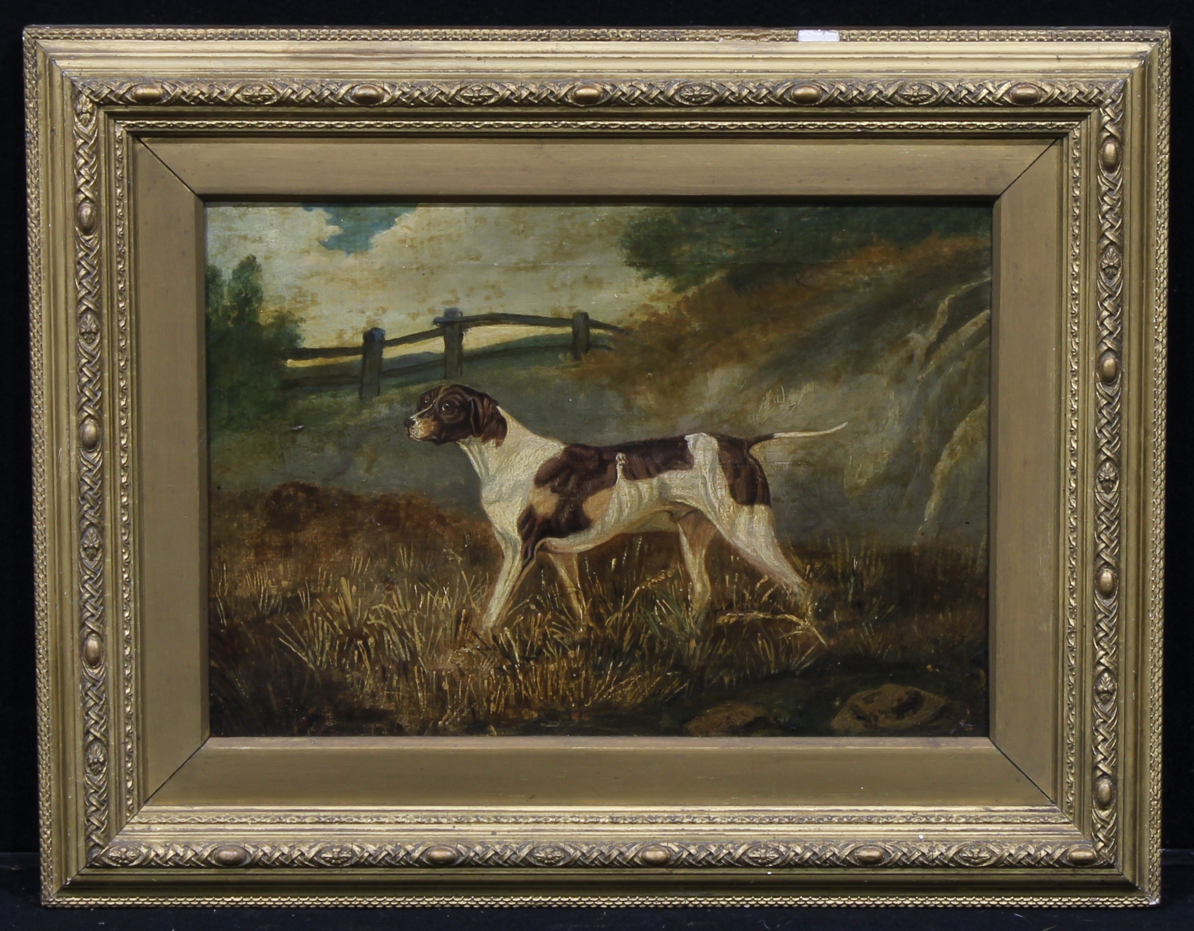 Circle of Charles Henry Schwanfelder (1774-1837), Study of a Pointer, alert in long grass, label - Image 2 of 4