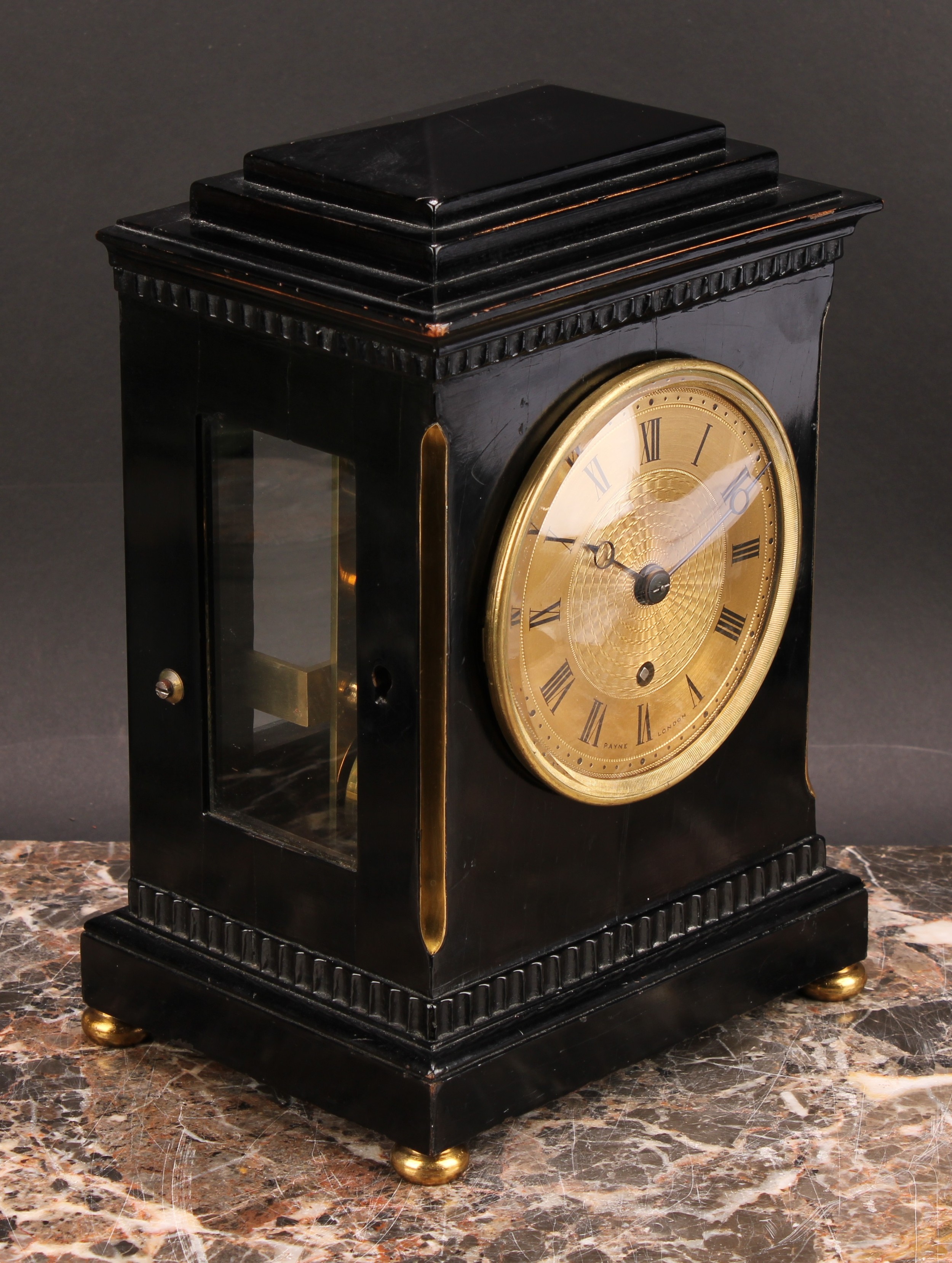 A 19th century ebonised bracket timepiece, of small proportions, 9.5cm engine turned gilt clock dial - Image 3 of 6