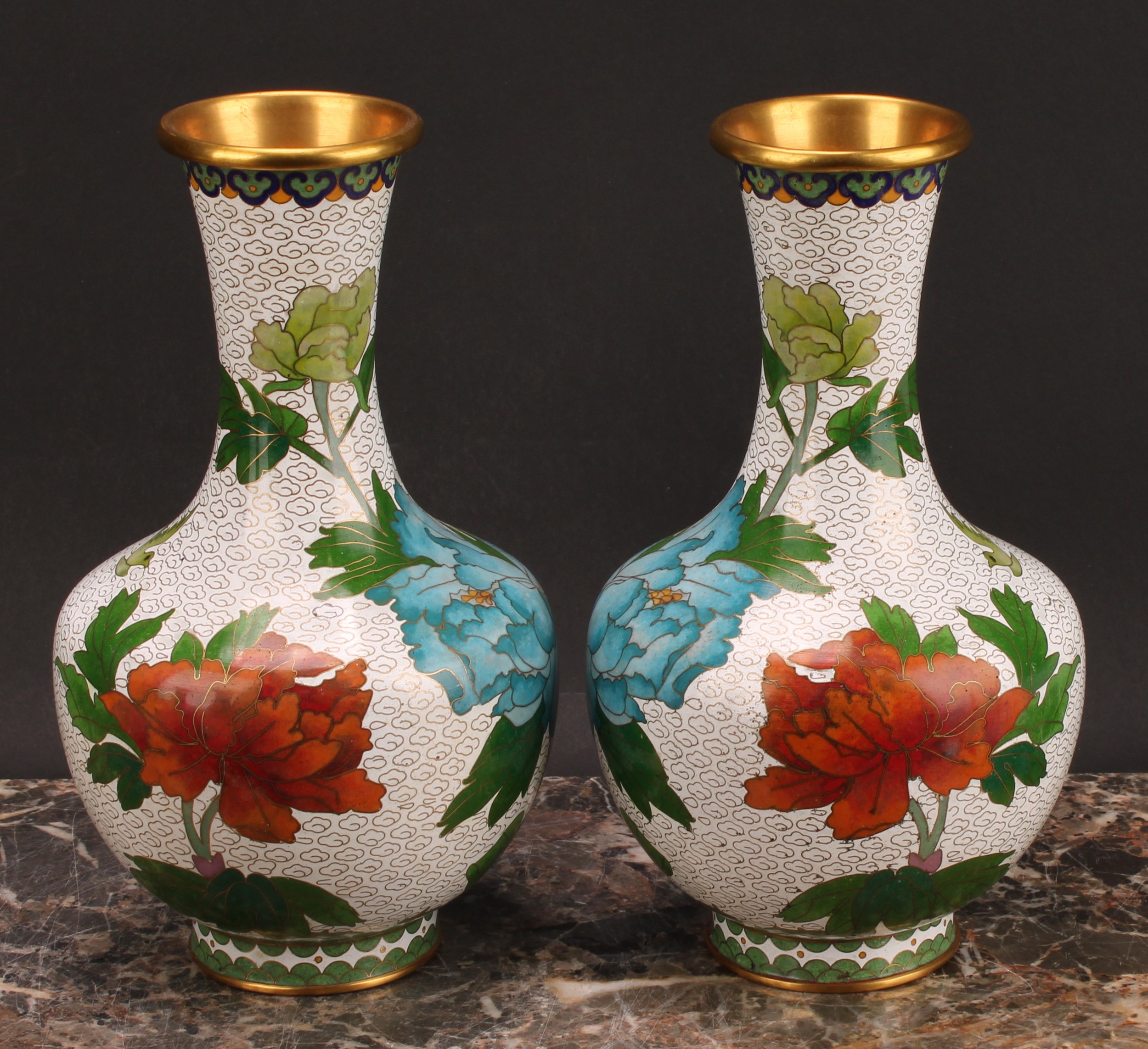 A pair of Chinese cloisonné enamel ovoid vases, 23cm high, 20th century; another pair, similar (4) - Image 6 of 6