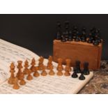 A boxwood and ebonised Staunton pattern chess set, the Kings 8.5cm high