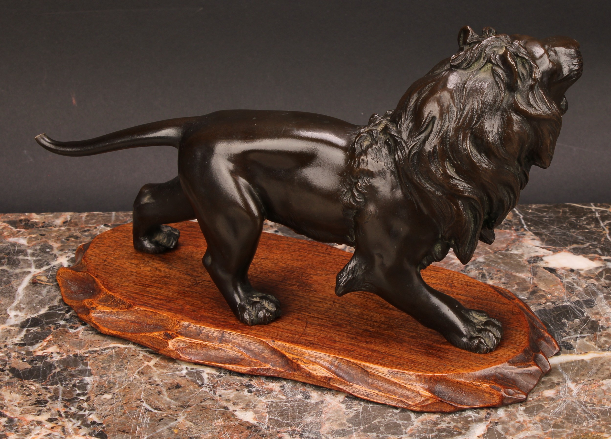 Japanese School (Meiji period), a brown patinated bronze, of a lion, 25.5cm long, signed, Meiji - Image 4 of 5