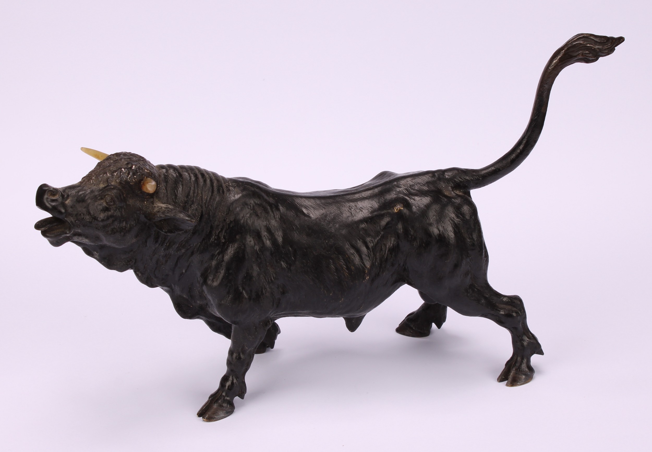 Austrian School, late 19th century, a cold painted bronze, of a bull, 26cm long - Image 2 of 4