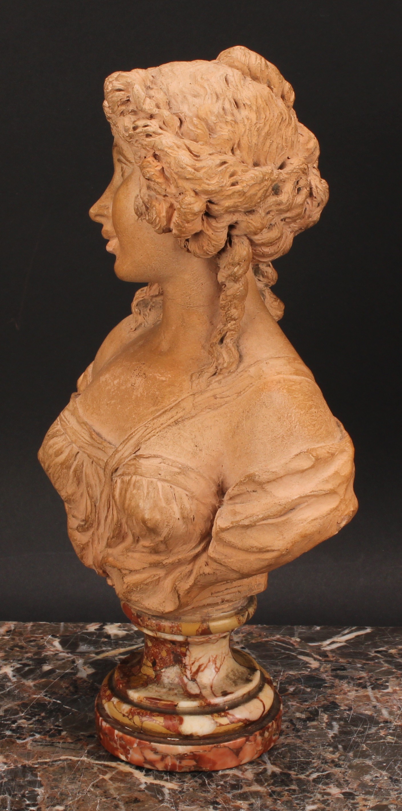 Italian School (19th century), a terracotta portrait bust, of a young beauty, Breccia marble plinth, - Image 4 of 5