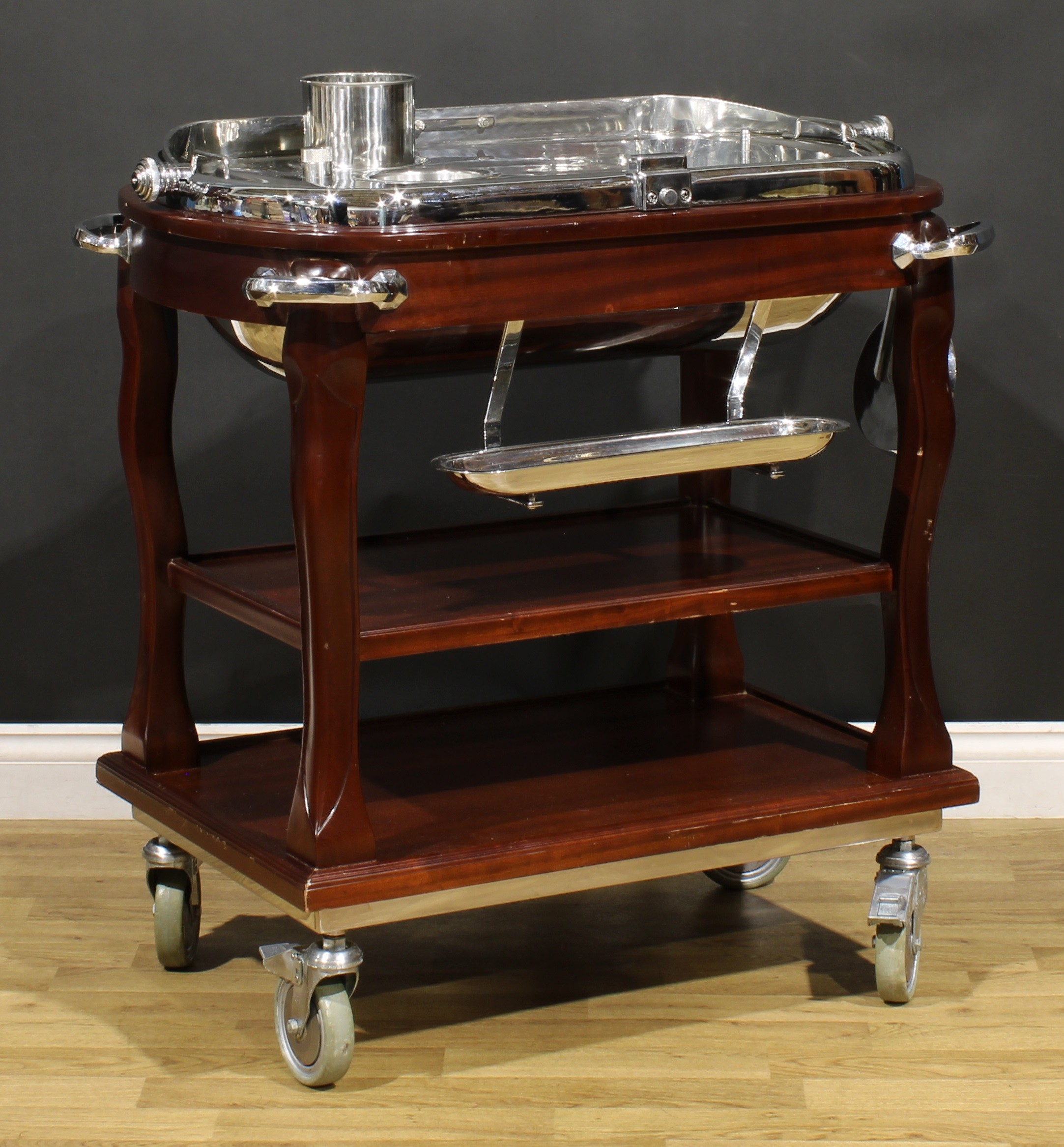 An Art Deco Revival steel and hardwood roast beef trolley or carving trolley, in the manner of - Image 3 of 5