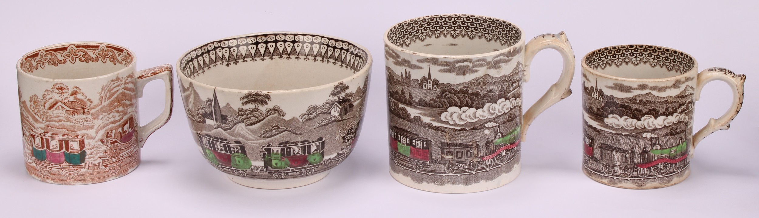 Railway Interest - steam locomotives, a 19th century Staffordshire pearlware mug, printed in sepia - Image 2 of 10